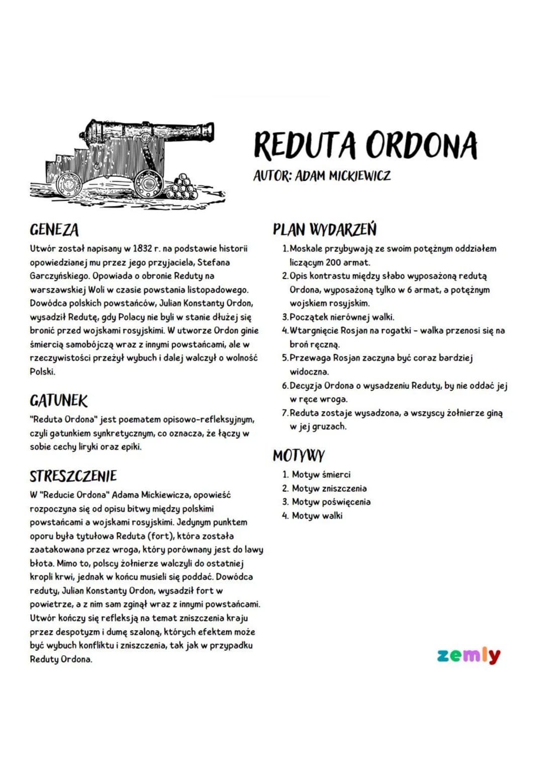REDUTA ORDONA
AUTOR: ADAM MICKIEWICZ
GENEZA
Utwór został napisany w 1832 r. na podstawie historii
opowiedzianej mu przez jego przyjaciela, S