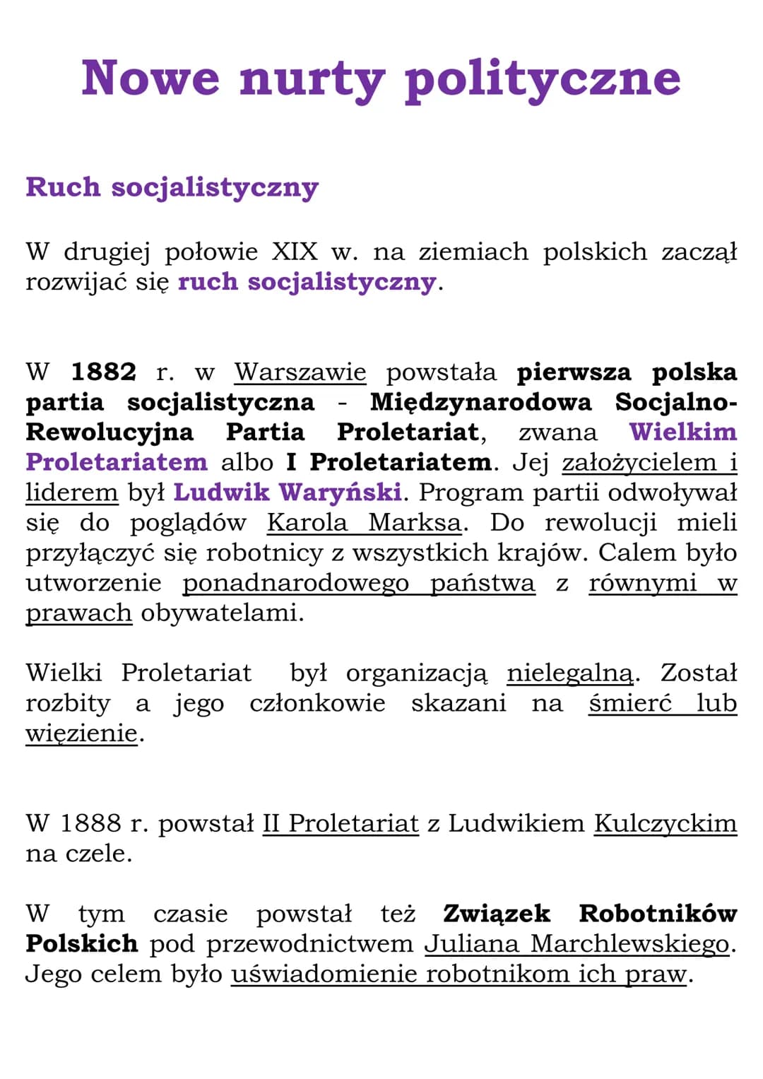 Nowe nurty polityczne
Ruch socjalistyczny
W drugiej połowie XIX w. na ziemiach polskich zaczął
rozwijać się ruch socjalistyczny.
W 1882 r. w