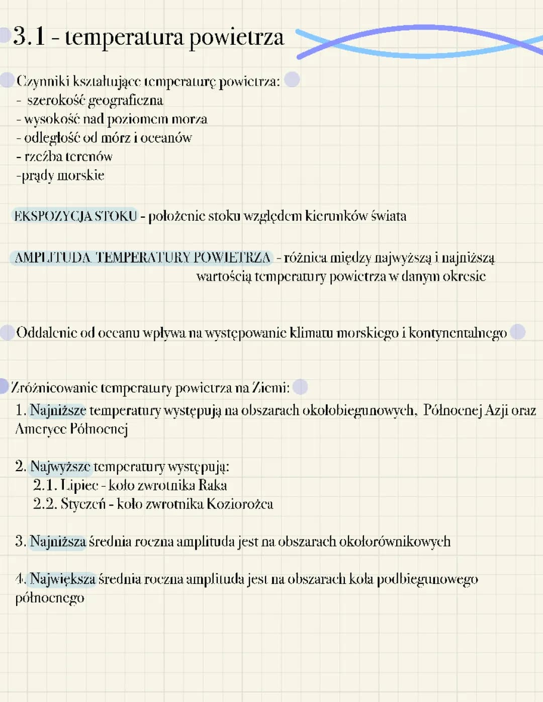 Temperatura powietrza Geografia Klasa 1 Liceum - Sprawdzian Atmosfera