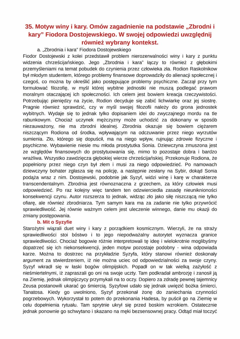 PYTANIA JAWNE
,,ZBRODNIA I KARA" FIODORA
DOSTOJEWSKIEGO
34. Walka człowieka ze swoimi słabościami. Omów zagadnienie na
podstawie „Zbrodni i 