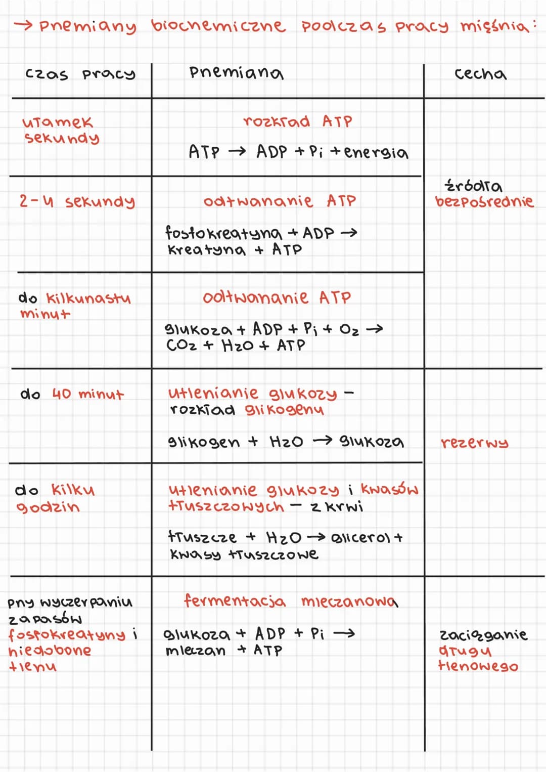 → Premiany biochemiczne podczas pracy mięśnia:
czas pracy
итатек
sekundy
2-4 sekundy
do kilkunastu
minut
do 40 minut
do kilku
godzin
pny wyc