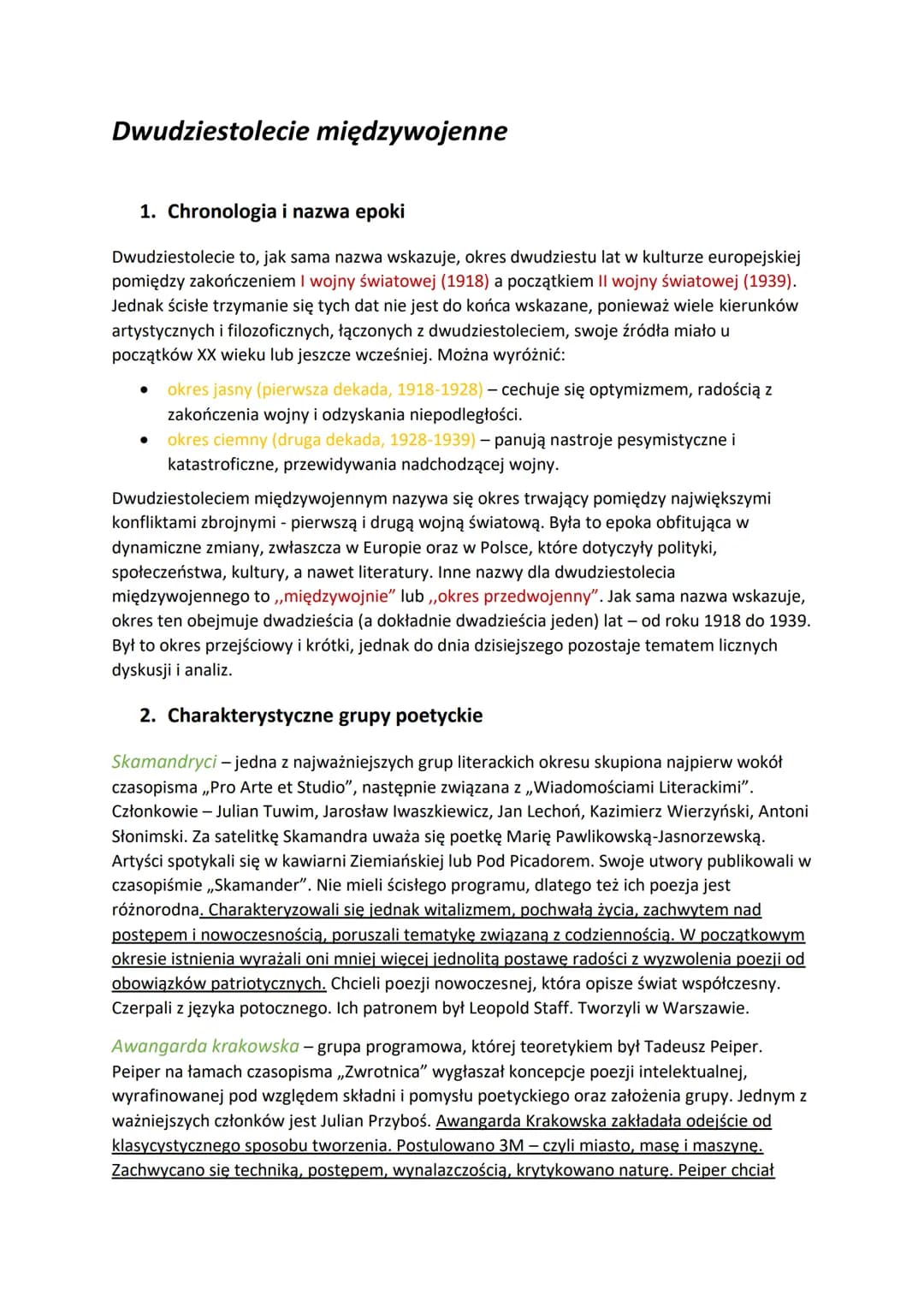 <h2 id="grupypoetyckiedwudziestoleciamidzywojennego">Grupy poetyckie dwudziestolecia międzywojennego</h2>
<p>Dwudziestolecie międzywojenne o