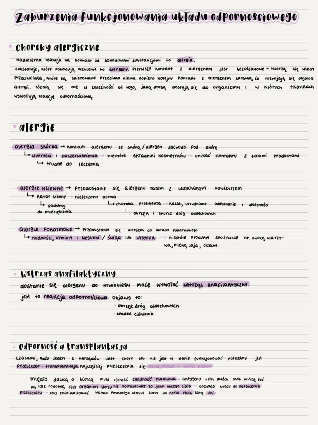 Zaburzenia funkcjonowania układu odpornosciowego
•Choroby alergiczne
nadmierna reakcja na Kontakt ze Szkodliwymi substancjami to
alergia.
su