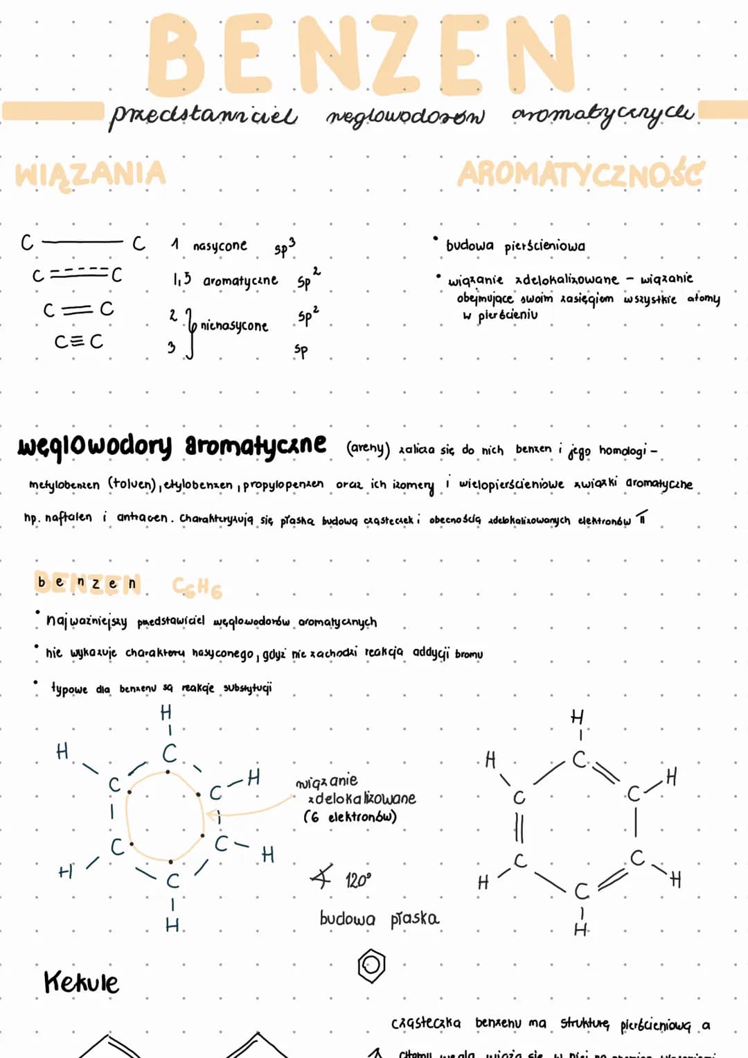 WIĄZANIA
CEC
BENZEN
predstanniciel neglowodorón aromatycerycle.
AROMATYCZNOŚĆ
be
H
weglowodory aromatyczne (aveny) zalicza się do nich benze