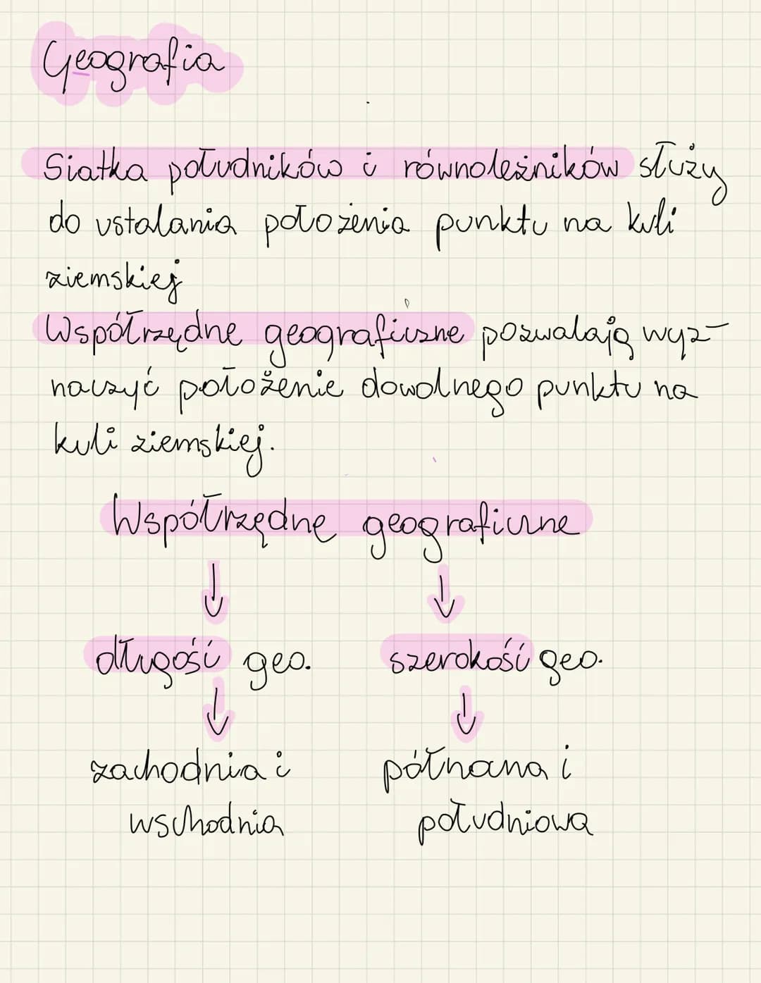 
<h2 id="siatkageograficzna">Siatka geograficzna</h2>
<p>Siatka południków i równoleżników służy do ustalania położenia punktu na kuli ziems