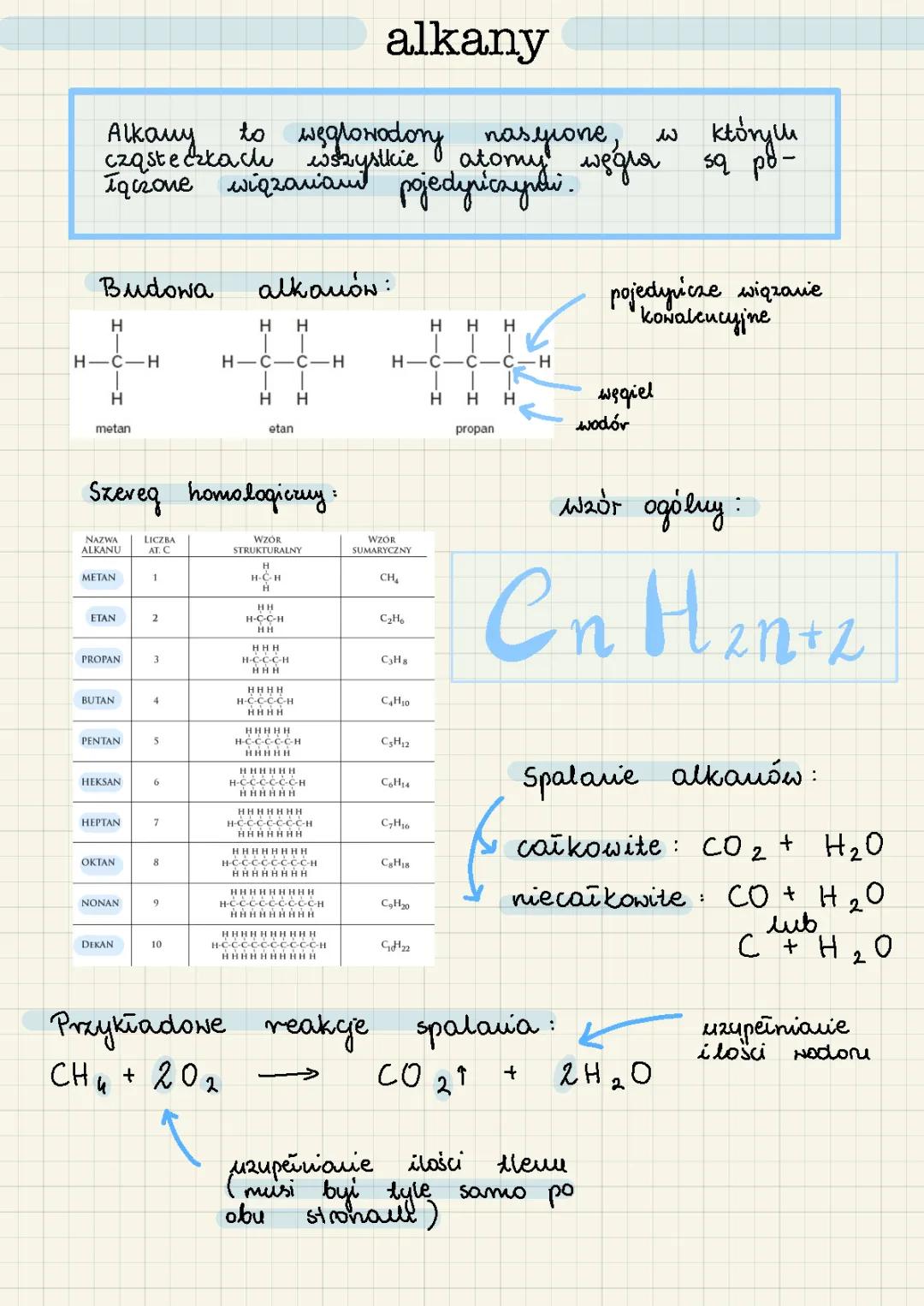 Alkany - Podstawowe Informacje z Podręcznika