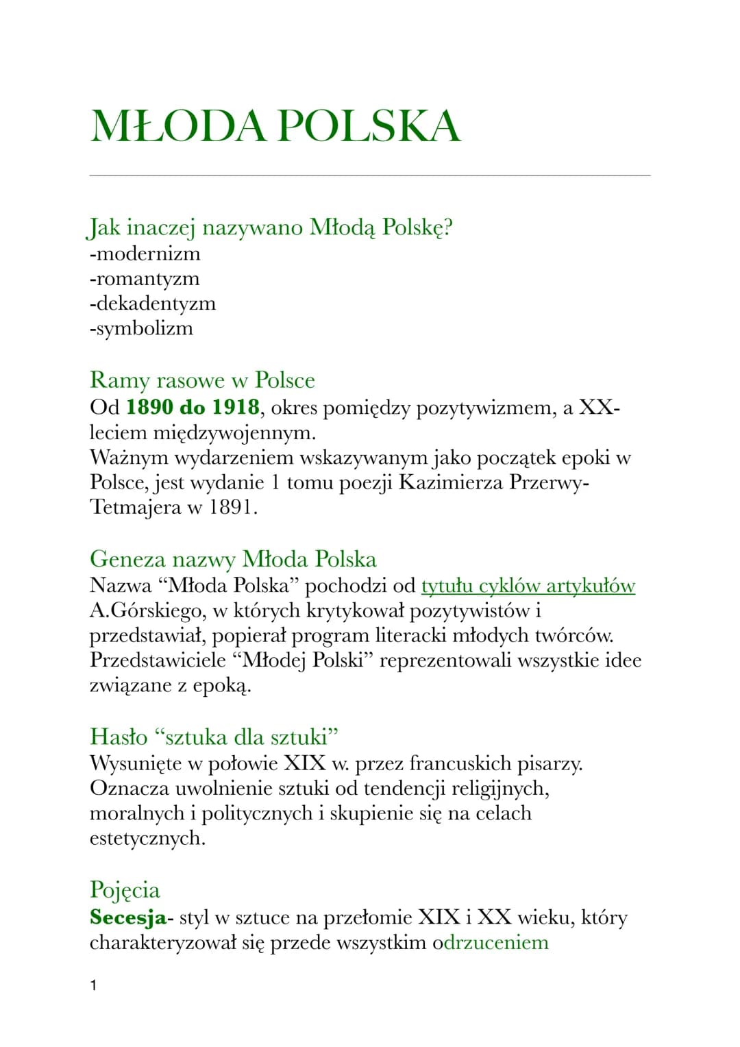 MŁODA POLSKA
Jak inaczej nazywano Młodą Polskę?
-modernizm
-romantyzm
-dekadentyzm
-symbolizm
Ramy rasowe w Polsce
Od 1890 do 1918, okres po