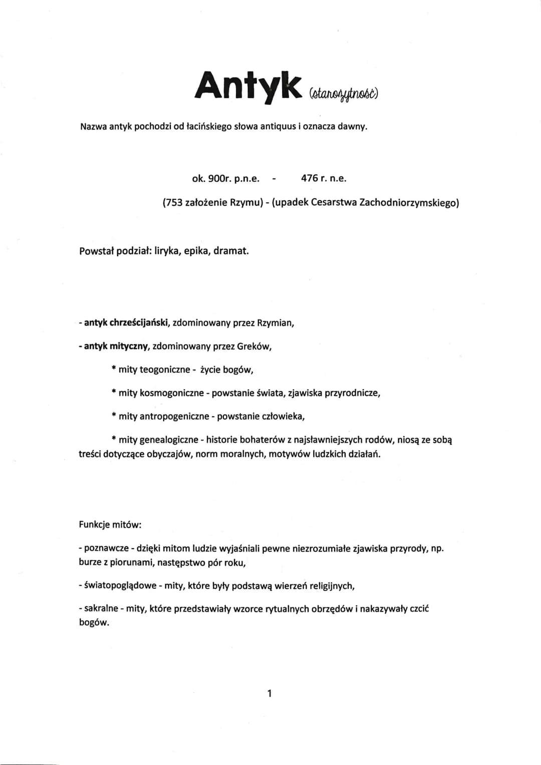 
<p>Nazwa antyk pochodzi od łacińskiego słowa antiquus i oznacza dawny. Około 900 r. p.n.e. (753 założenie Rzymu) do (upadek Cesarstwa Zacho