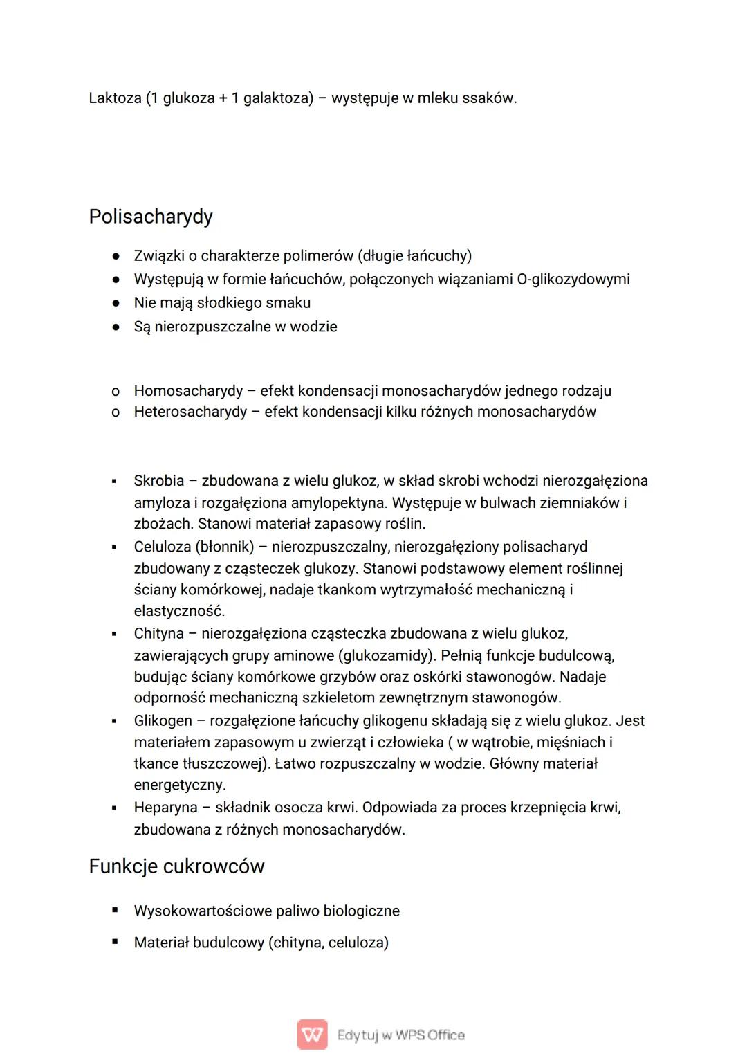 Sacharydy - - grupa związków organicznych w skład, których wchodzą
węgiel (C), wodór (H), tlen (O).
Monosacharydy - cukry zbudowane z 3-7 at