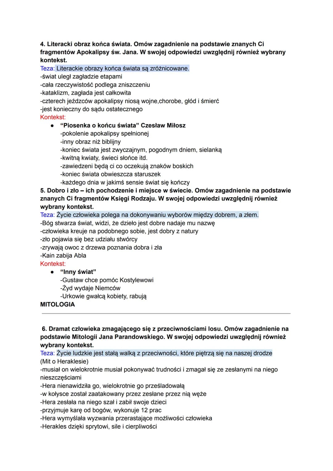 BIBLIA
MATURA USTNA NIEKTÓRE PYTANIA
1. Człowiek w obliczu cierpienia. Omów zagadnienie na podstawie znanych Ci
fragmentów Księgi Hioba. W s