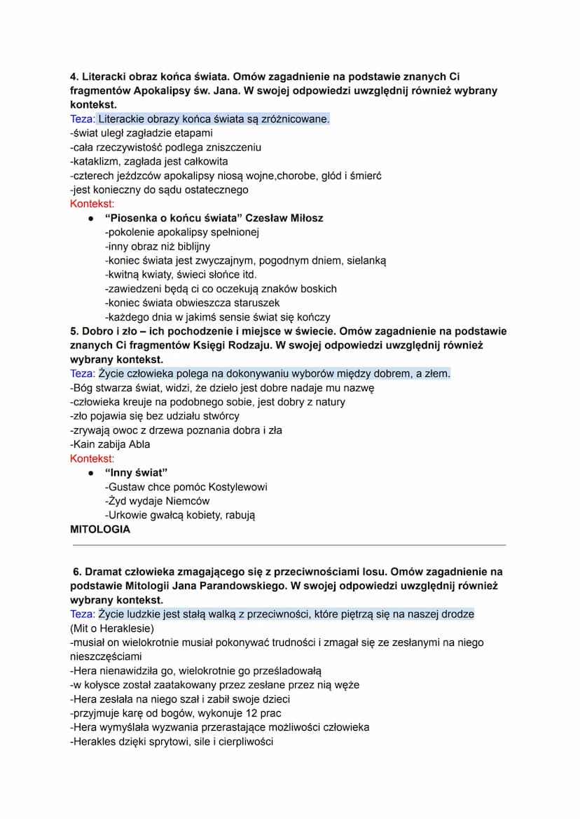 BIBLIA
MATURA USTNA NIEKTÓRE PYTANIA
1. Człowiek w obliczu cierpienia. Omów zagadnienie na podstawie znanych Ci
fragmentów Księgi Hioba. W s