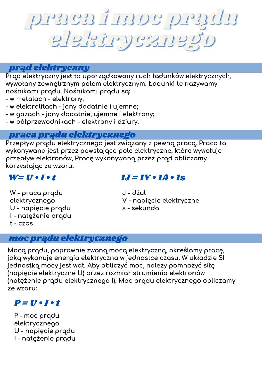 Praca i moc prądu elektrycznego zadania, wzory i definicja