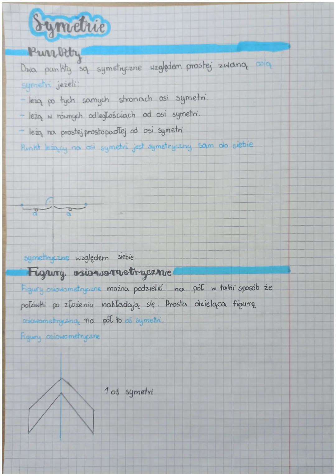 # Symetrie

## Punkty
Dwa punkty są symetryczne względem prostej zwaną cią
symetri jeżeli:
- leżą po tych samych stronach asi symetri.
- leż