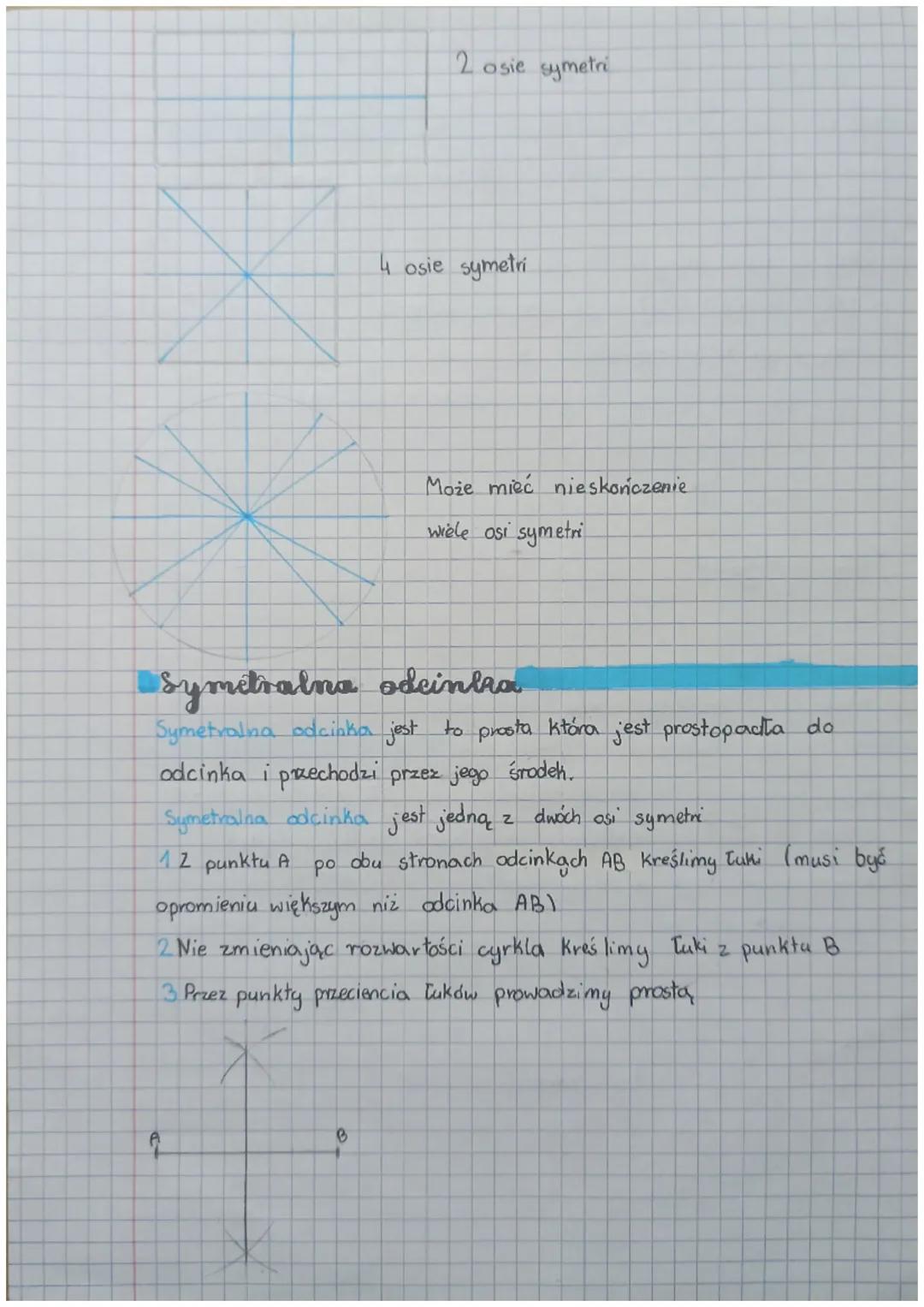 # Symetrie

## Punkty
Dwa punkty są symetryczne względem prostej zwaną cią
symetri jeżeli:
- leżą po tych samych stronach asi symetri.
- leż