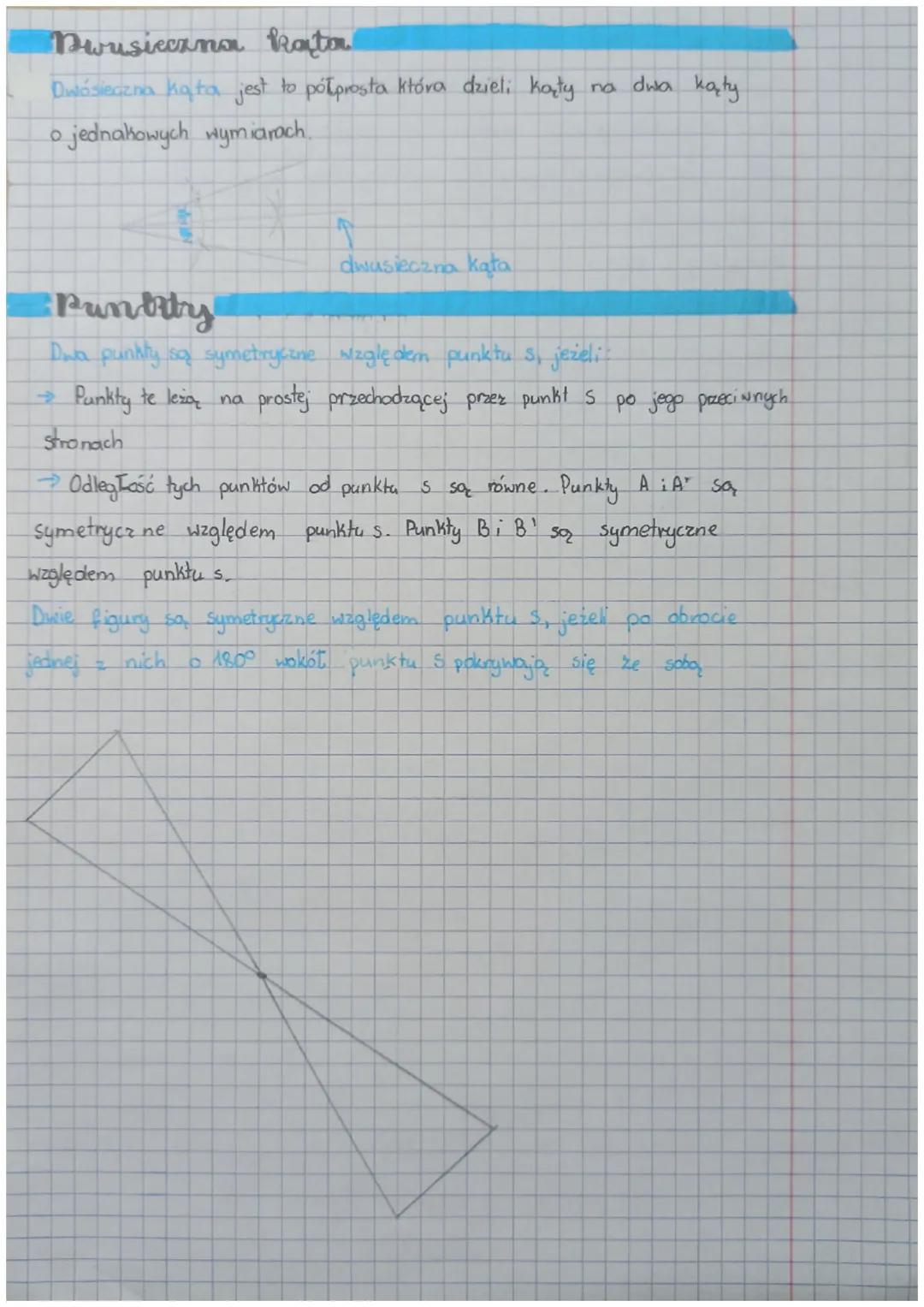 # Symetrie

## Punkty
Dwa punkty są symetryczne względem prostej zwaną cią
symetri jeżeli:
- leżą po tych samych stronach asi symetri.
- leż