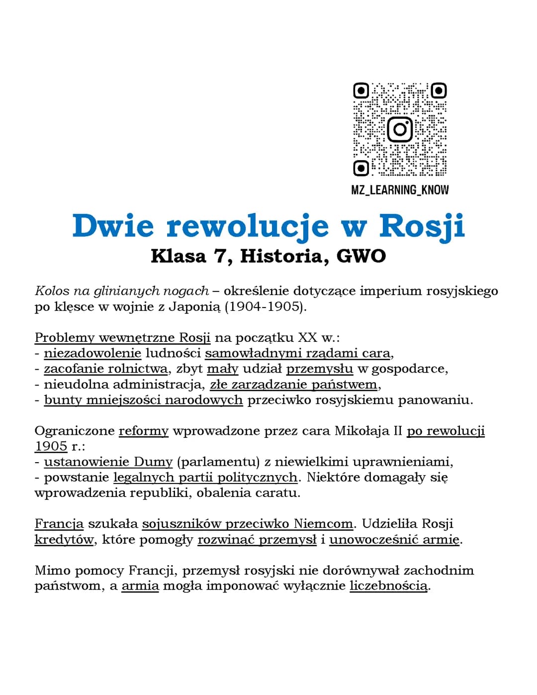 Dwie rewolucje w Rosji, Klasa 7, Historia, GWO