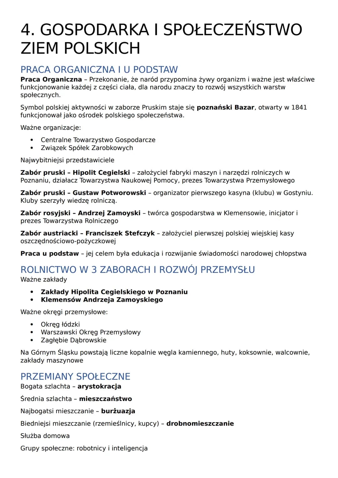 4. GOSPODARKA I SPOŁECZEŃSTWO
ZIEM POLSKICH
PRACA ORGANICZNA I U PODSTAW
Praca Organiczna - Przekonanie, że naród przypomina żywy organizm i