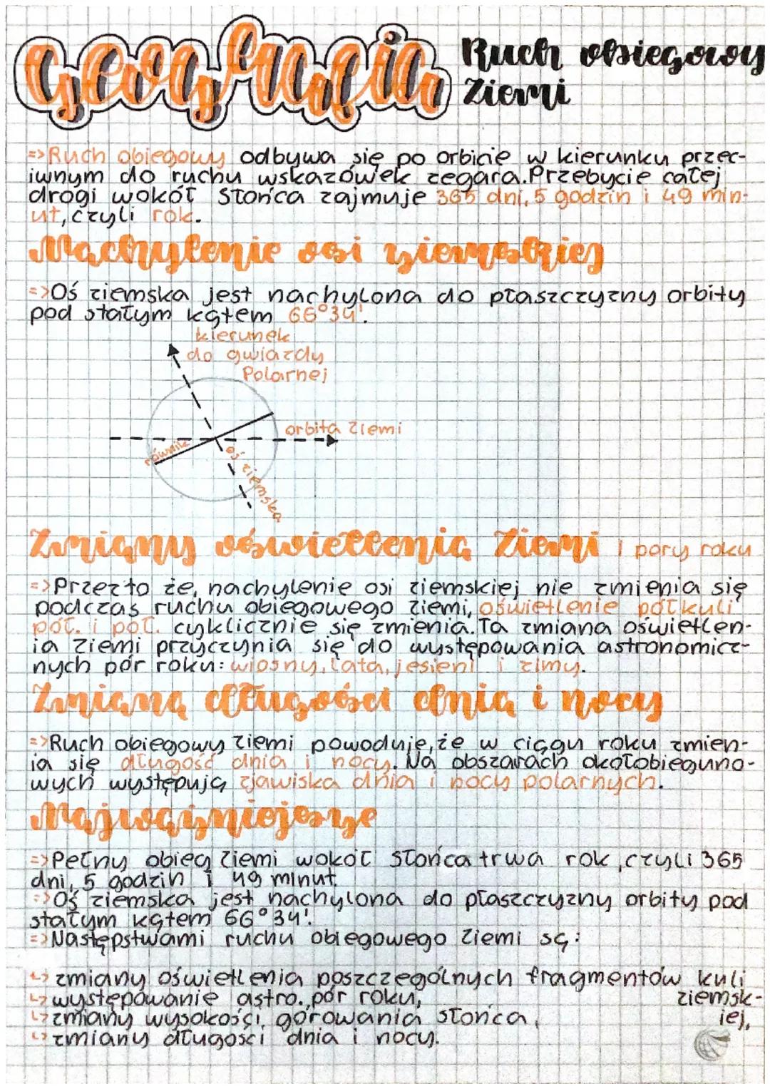 # Googfagito
## Ruch osiegroy
### Ziemi

*   Ruch obiegowy odbywa się po orbicie w kierunku przec-
iwnym do ruchu wskazówek zegara. Przebyci