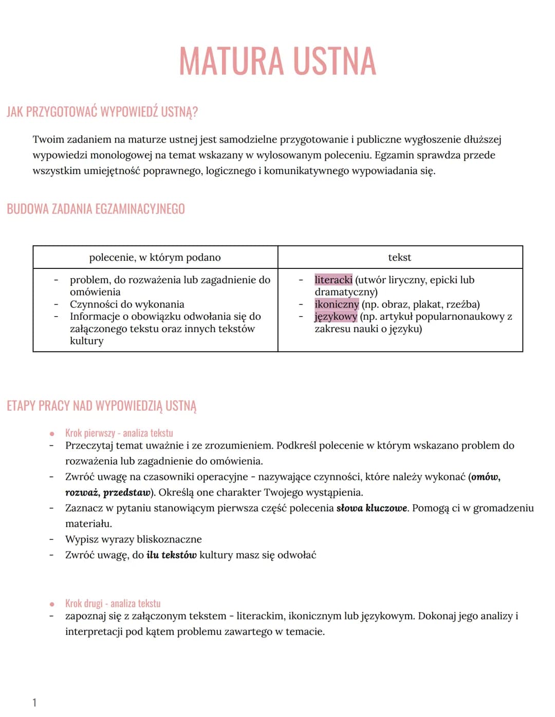 JAK PRZYGOTOWAĆ WYPOWIEDŹ USTNĄ?
Twoim zadaniem na maturze ustnej jest samodzielne przygotowanie i publiczne wygłoszenie dłuższej
wypowiedzi