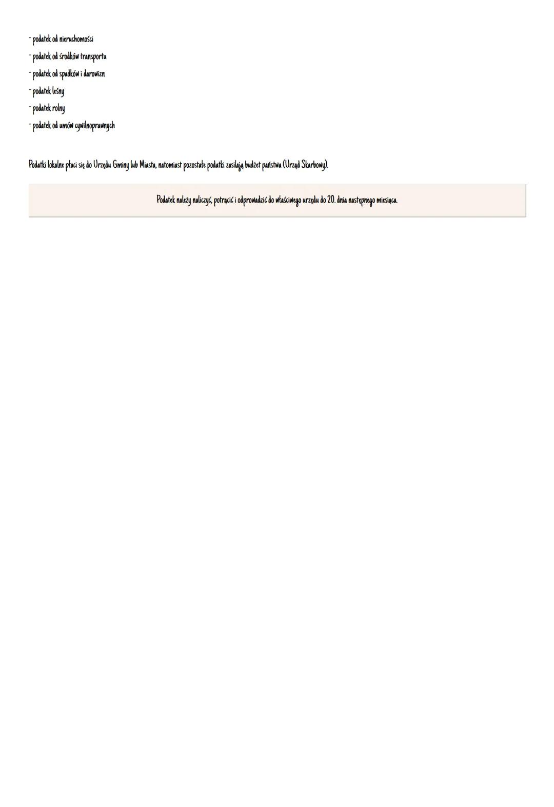 + 
VIE
M
podatek leśny
podatek rolny
podatek od umów cywilnoprawnych

Spośród podatków bezpośrednich można wyróżnić podatki dochodowe, mająt