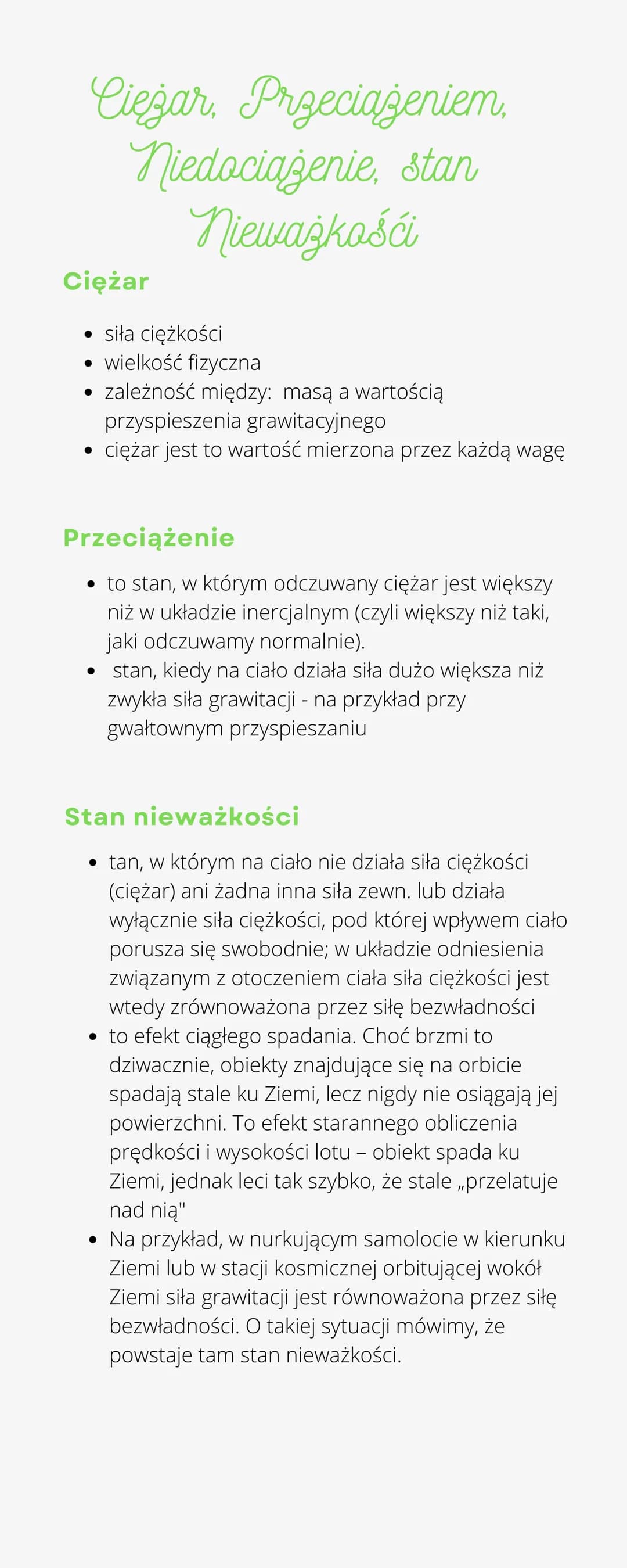 Ciężar, Przeciążeniem
niedociążenie, stan
Nieważkość
Ciężar
• siła ciężkości
• wielkość fizyczna
• zależność między: masą a wartością
●
przy