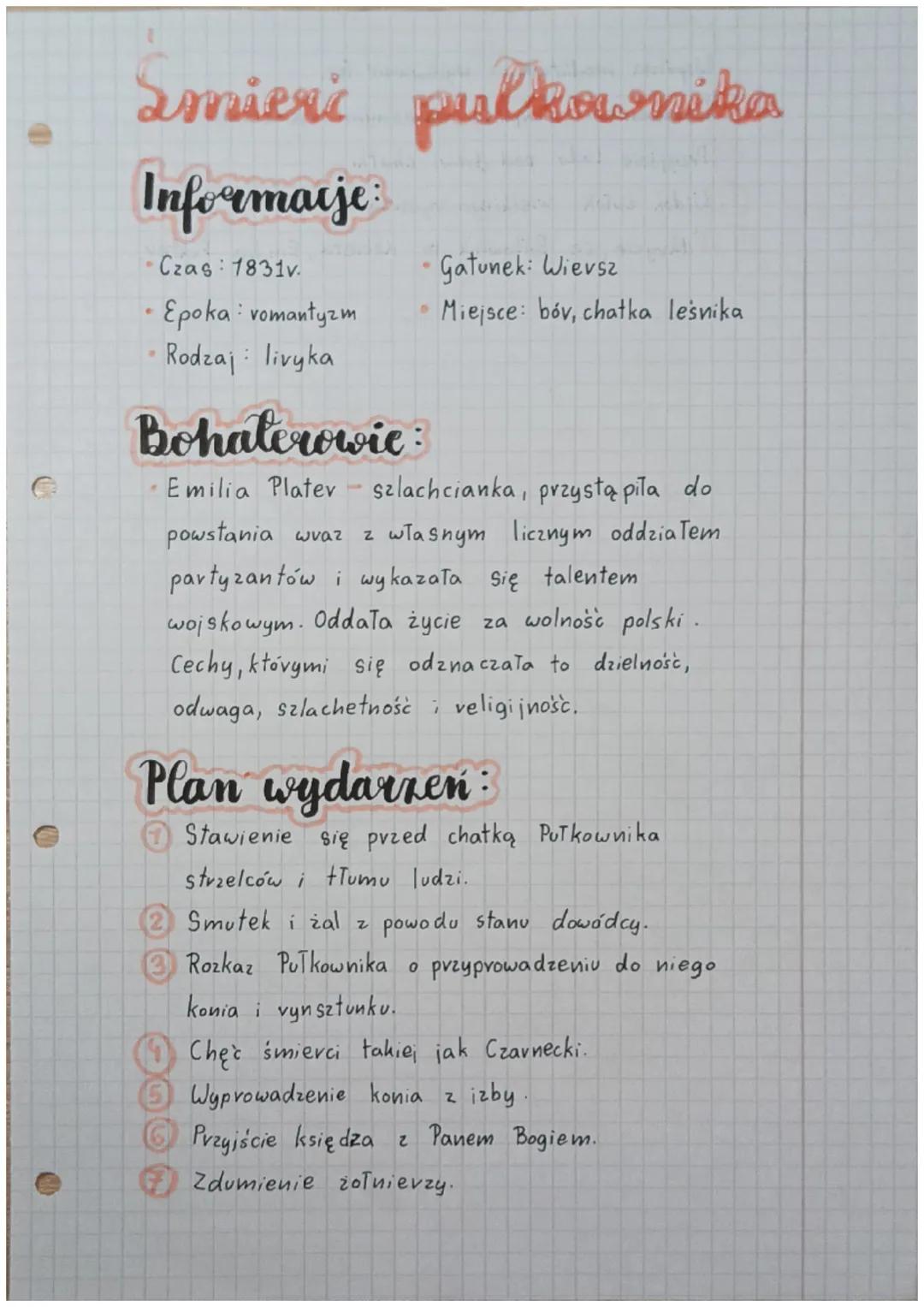 Smieri pulkownika
Informacje:
Czas: 1831v.
Epoka: vomantyzm
Rodzaj: livyka
Gatunek: Wievsz
Miejsce: bóv, chatka lesnika
Bohaterowie
- Emilia