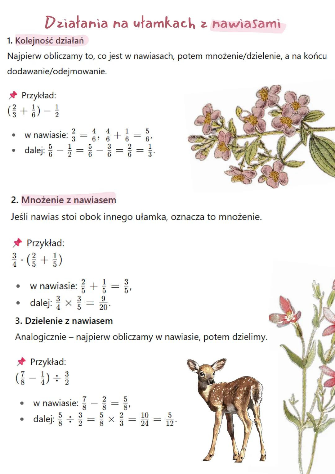## Matematyka

### Ułamki zwykłe

Dodawanie ułamków zwykłych zależy od tego, czy mają wspólny mianownik, czy nie.

1. Gdy mianowniki są taki