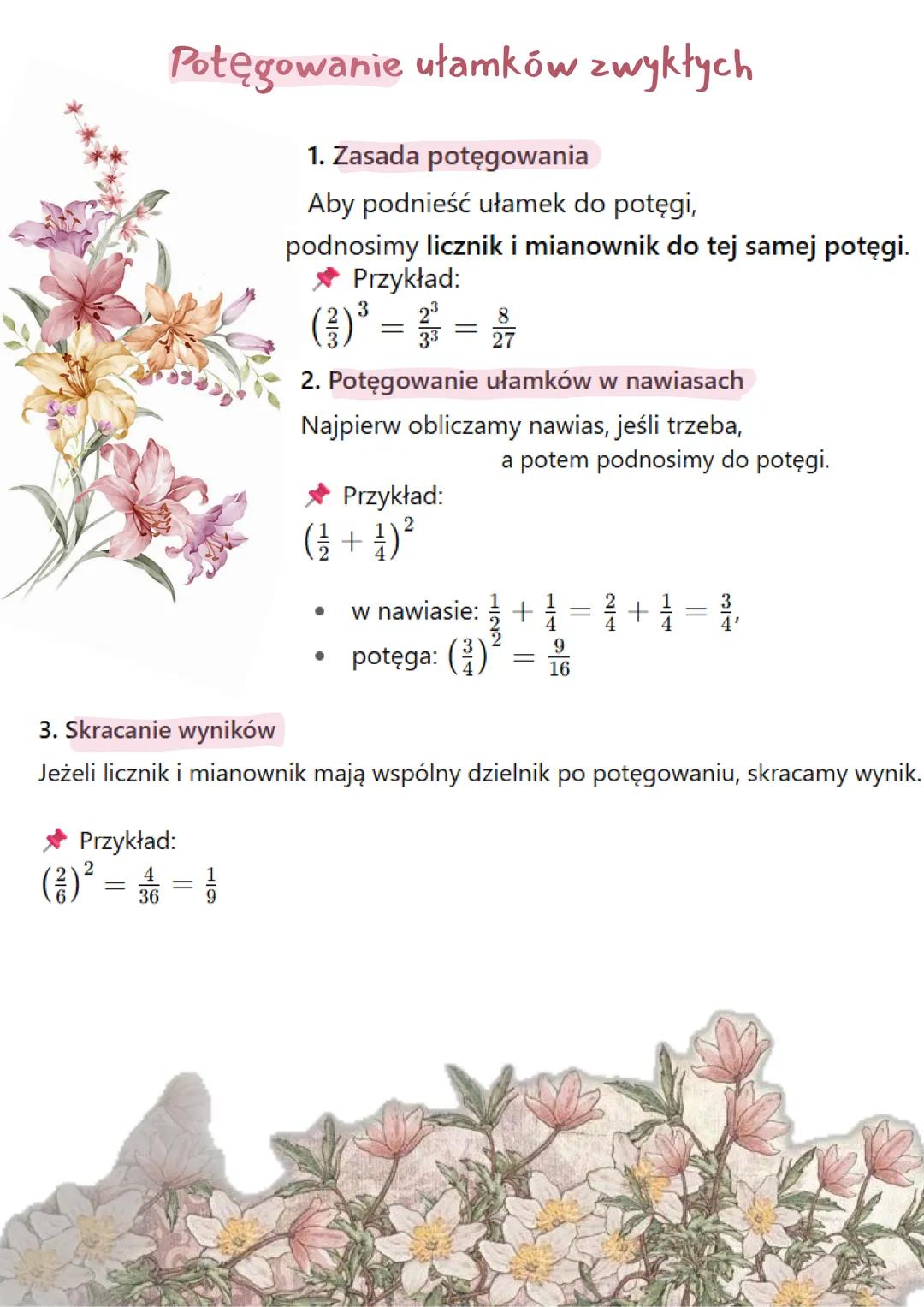 ## Matematyka

### Ułamki zwykłe

Dodawanie ułamków zwykłych zależy od tego, czy mają wspólny mianownik, czy nie.

1. Gdy mianowniki są taki
