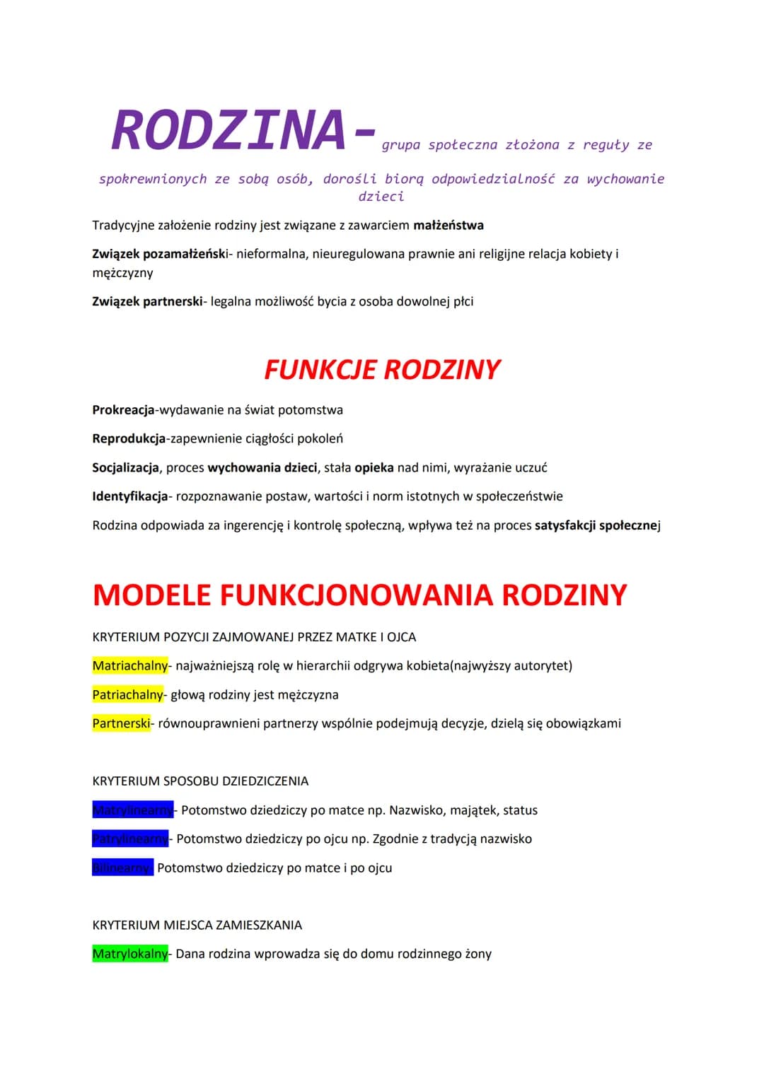 RODZINA-grupa społeczna złożona z reguły ze
spokrewnionych ze sobą osób, dorośli biorą odpowiedzialność za wychowanie
dzieci
Tradycyjne zało