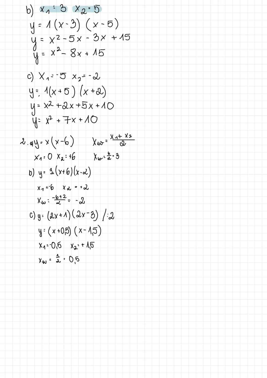 Postac iloczynowa funkcji kwadratowej
y=Qx²+bx+c
AXO
y= a (x-x₁)(x-x₂)
éw. 2 str. 24
· y = 4(x-
4 (x-3)
X₁
c) y = − 1 (x + 4) (x+8)
- (x² + 