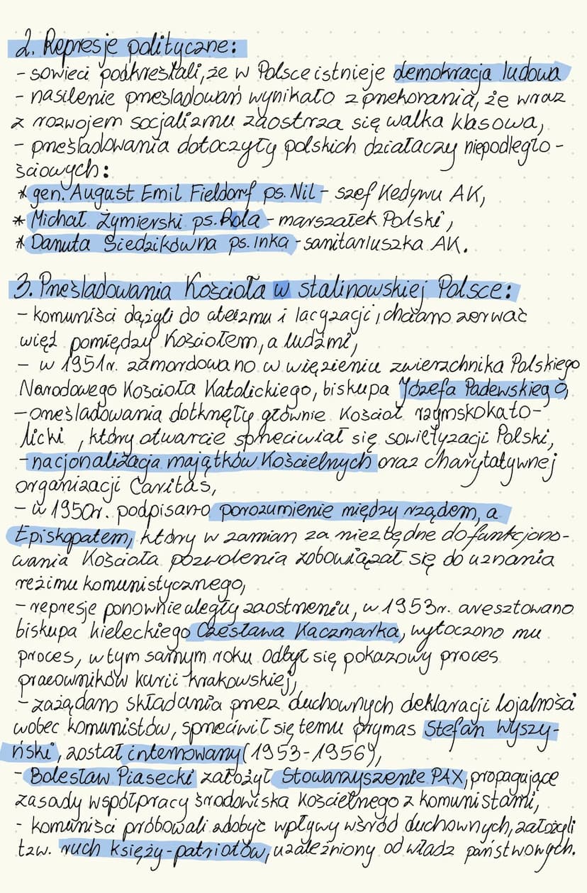 Polska w czasach
stalinizmu
1. Sowietyzacja Polski:
- od wyborow w 1944m komuniści kontrolowali sytuacje
polityczną w Polsce,
- w 1949r. min
