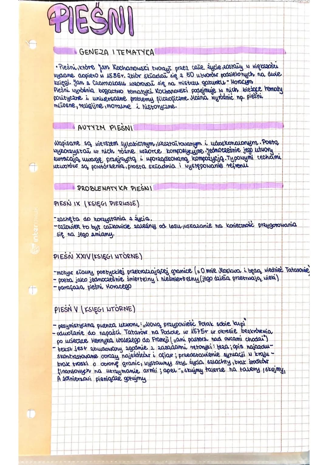 t
InterDRUK
PIEŚNI
GENEZA I TEMATYKA
•Pieśni, które Jan Kochanowski tworzył przez całe życie, Rostały w większoś
Nydane dopiero N 1586r. 2bi