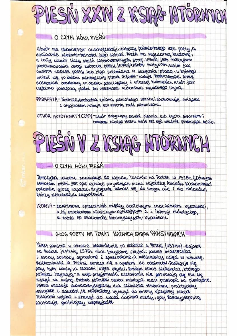 t
InterDRUK
PIEŚNI
GENEZA I TEMATYKA
•Pieśni, które Jan Kochanowski tworzył przez całe życie, Rostały w większoś
Nydane dopiero N 1586r. 2bi