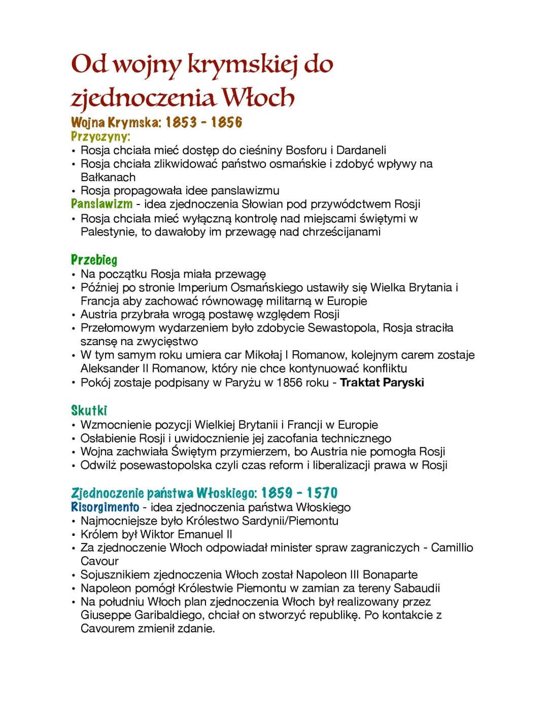 Od wojny krymskiej do zjednoczenia Włoch