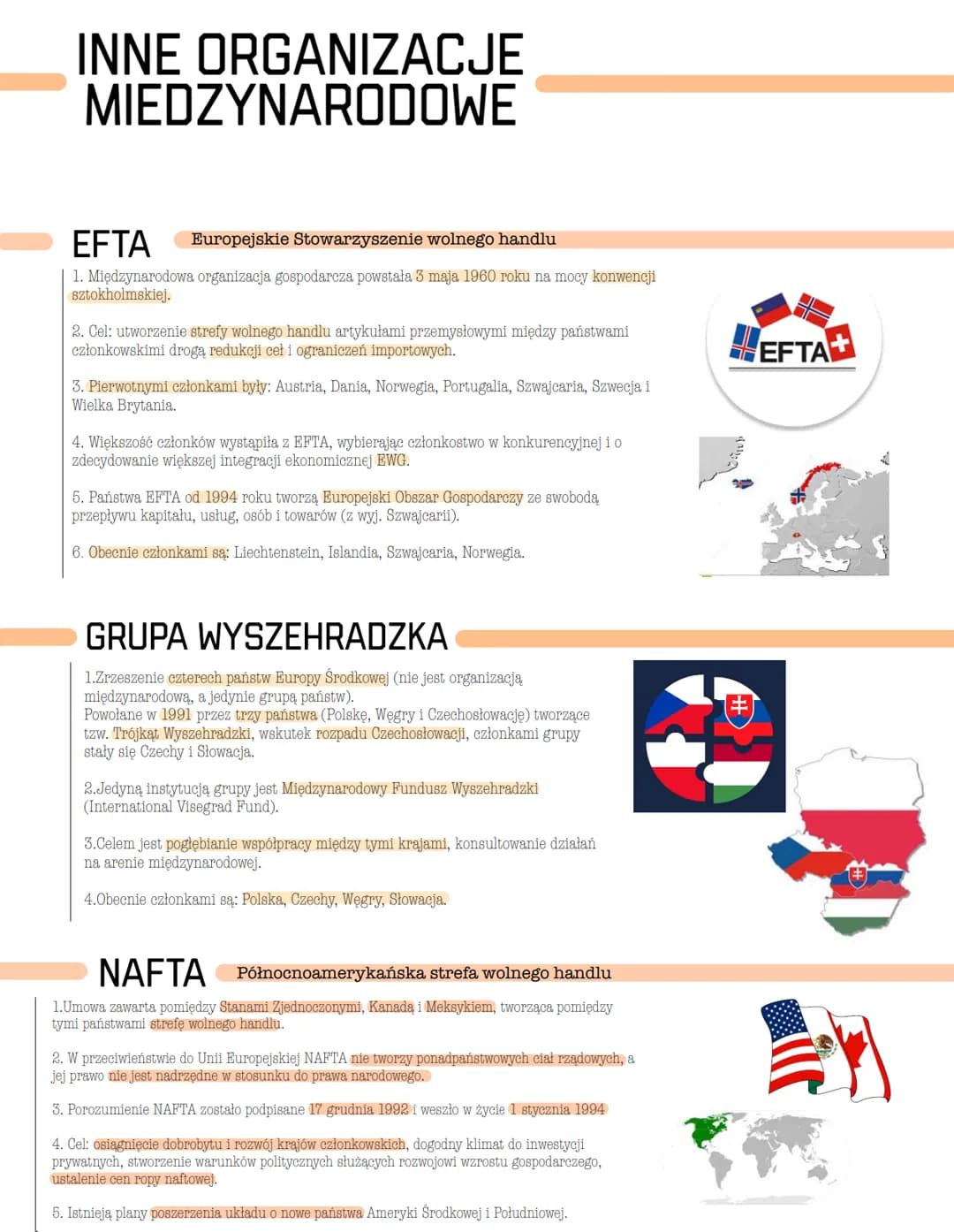 INNE ORGANIZACJE
MIEDZYNARODOWE
EFTA
Europejskie Stowarzyszenie wolnego handlu
1. Międzynarodowa organizacja gospodarcza powstała 3 maja 196