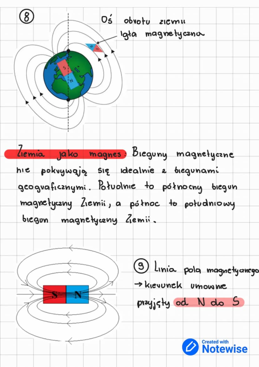 magnetysm
BIEGUNT MAGNETYCZNE
1
:
Każdy magnes ma dwa bieguny
północny (N) i południowy (S) - północ -
-nym jest koniec wskazujący geografi-