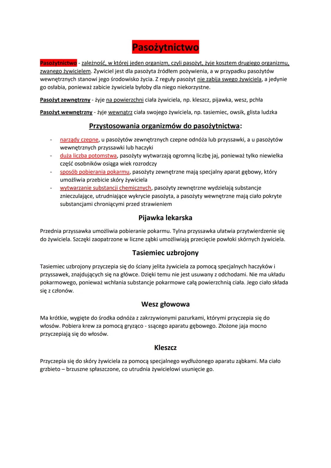Pasożytnictwo
Pasożytnictwo - zależność, w której jeden organizm, czyli pasożyt, żyje kosztem drugiego organizmu,
zwanego żywicielem. Żywici
