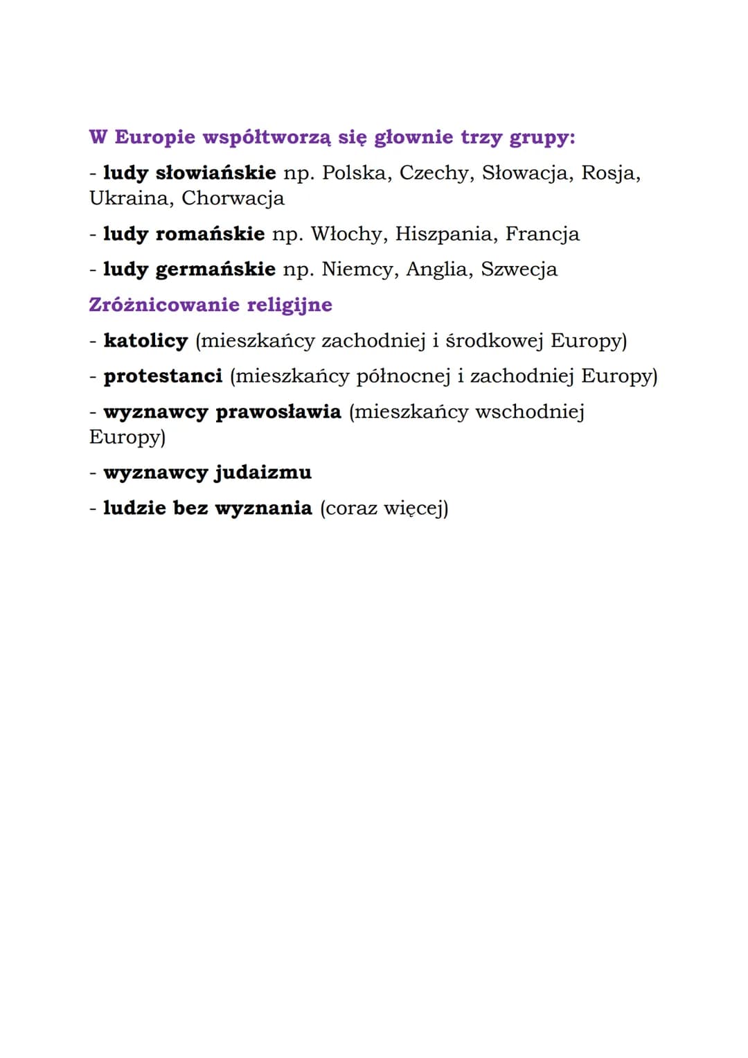 Zróżnicowanie ludności Europy.
Migracje
Ludność Europy jest zróżnicowana. Europę
zamieszkują ludzie wielu narodów i wyznawcy różnych
religii