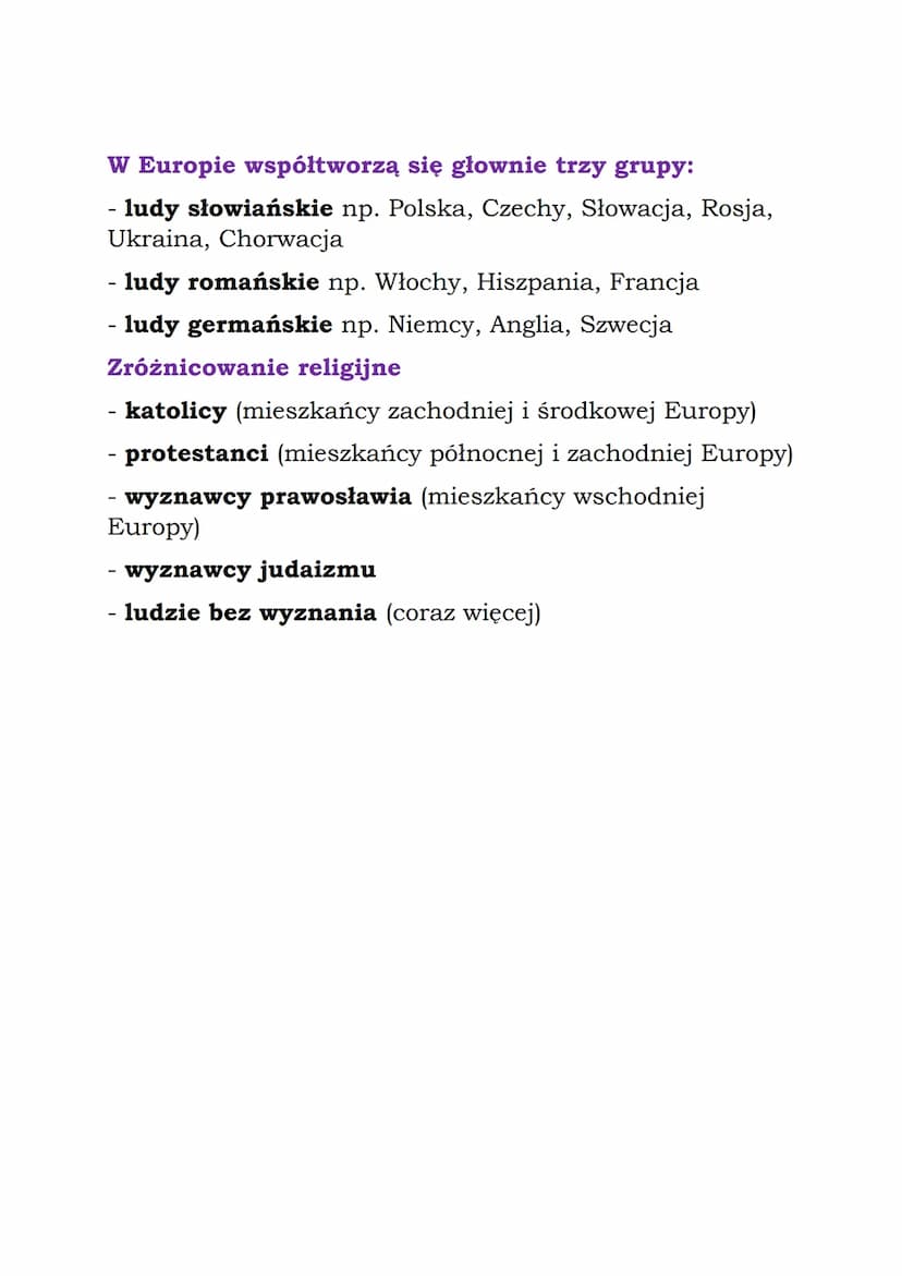 Zróżnicowanie ludności Europy.
Migracje
Ludność Europy jest zróżnicowana. Europę
zamieszkują ludzie wielu narodów i wyznawcy różnych
religii