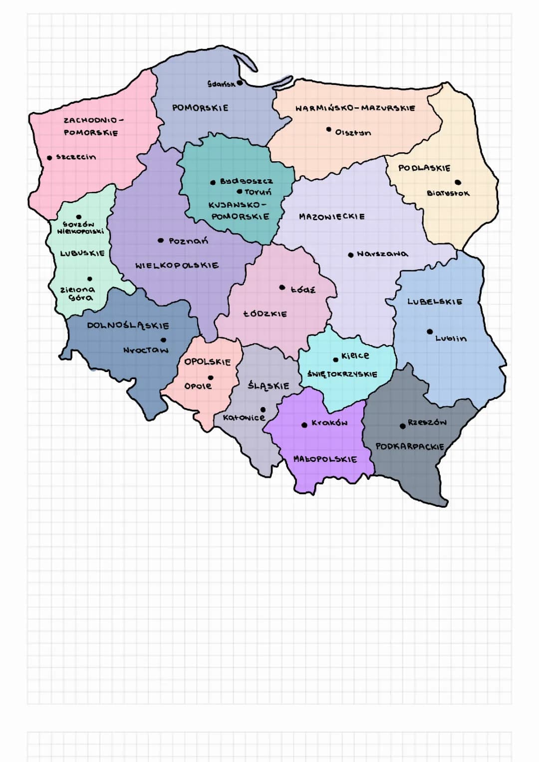 Województwa Polski ze stolicami