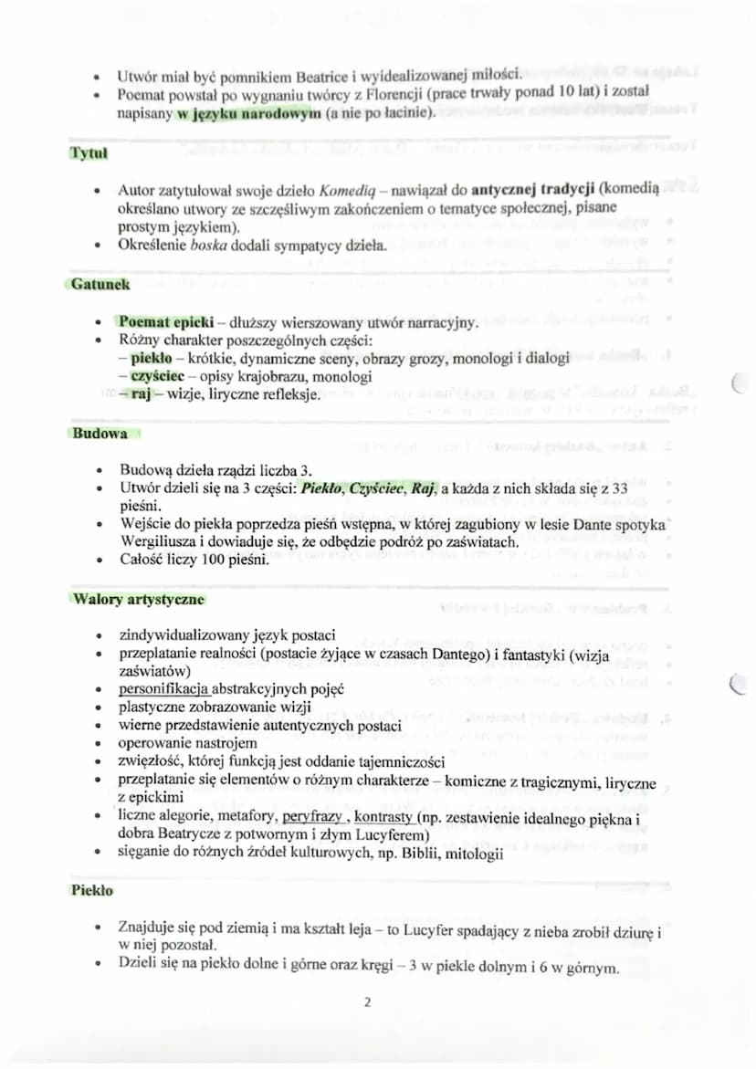 1. „Boska komedia" Dantego Alighieri - czym jest?
K
„Boska komedia" to poemat epicki/narracyjny z elementami lirycznymi, satyrycznymi
i refl