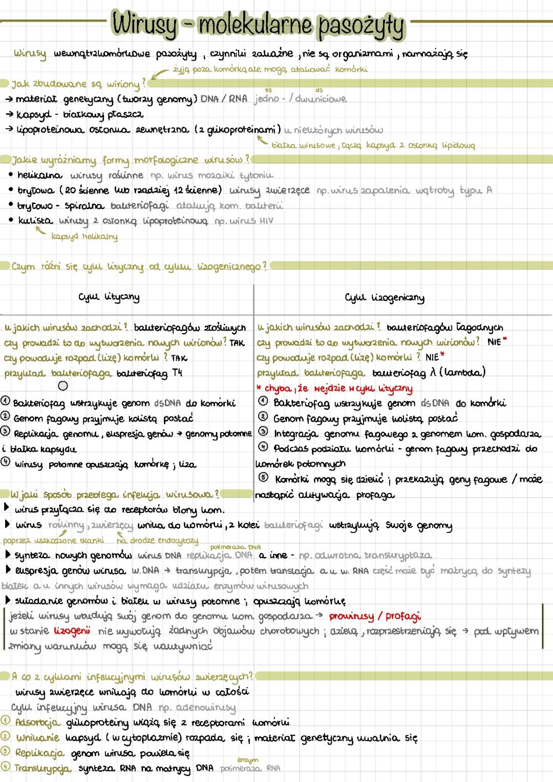 Wirusy Molekularne Pasożyty - Notatka, Prezentacja, Cykl Lityczny i Lizogeniczny