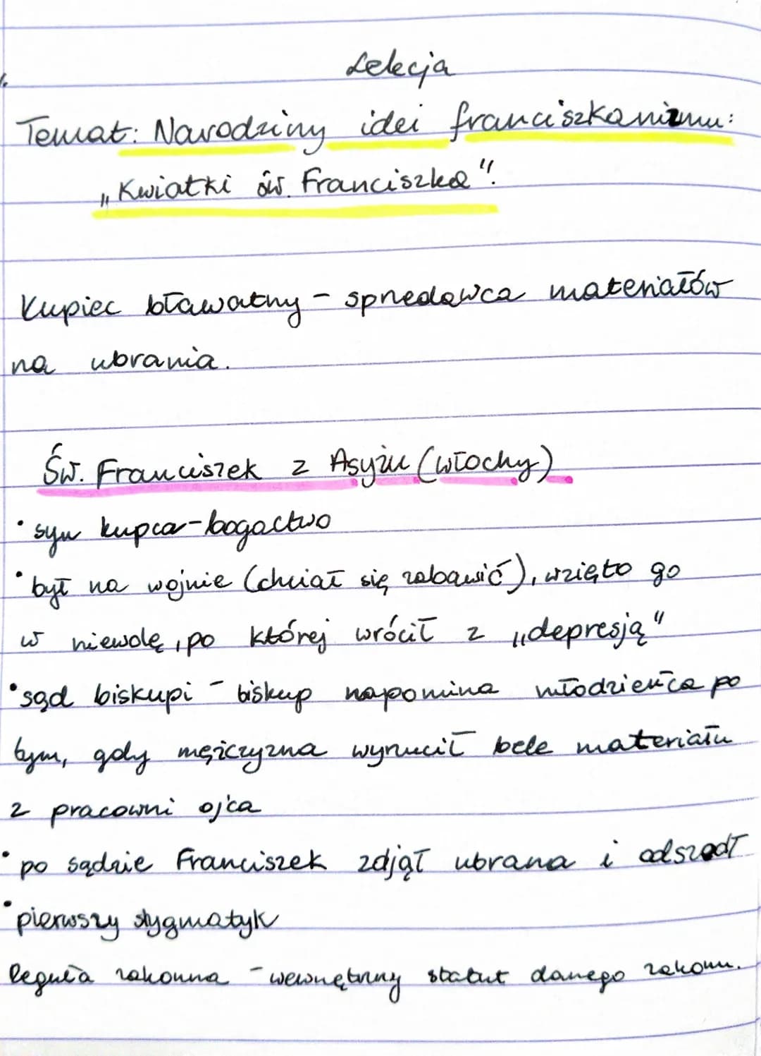 Lelecja
Temat: Navodziny idei franciszkanizmu:
Kwiatki o Franciszka"
Kupiec bławathy - sprzedawca materiałów
na ubrania.
Św. Franciszek z As