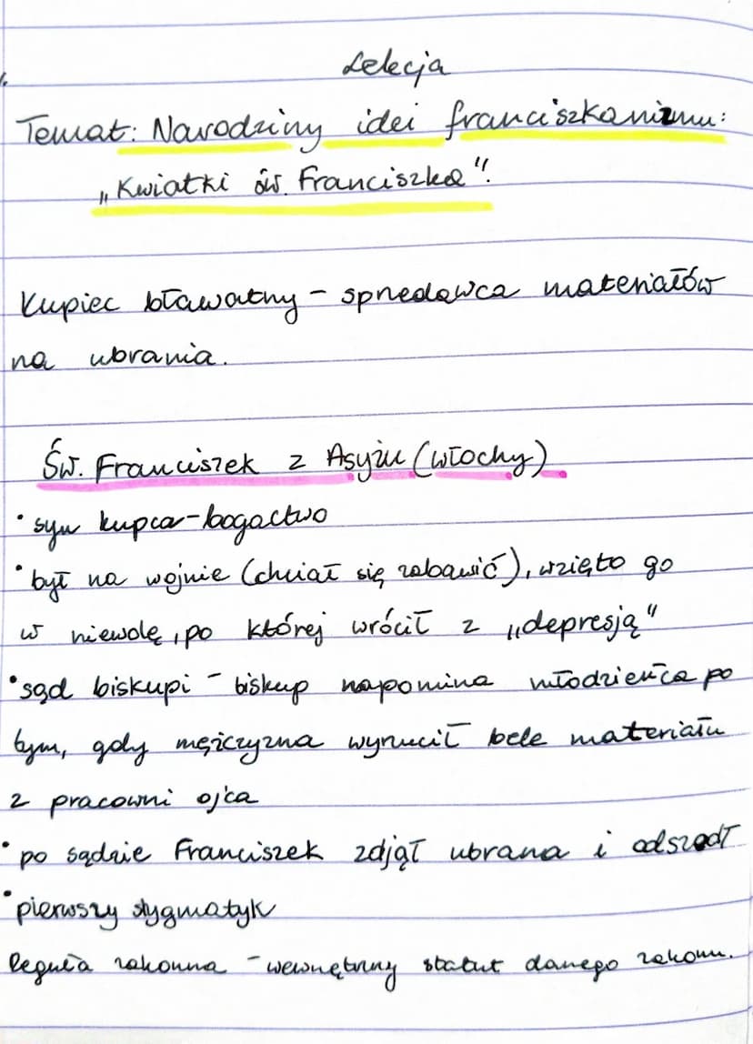 Lelecja
Temat: Navodziny idei franciszkanizmu:
Kwiatki o Franciszka"
Kupiec bławathy - sprzedawca materiałów
na ubrania.
Św. Franciszek z As