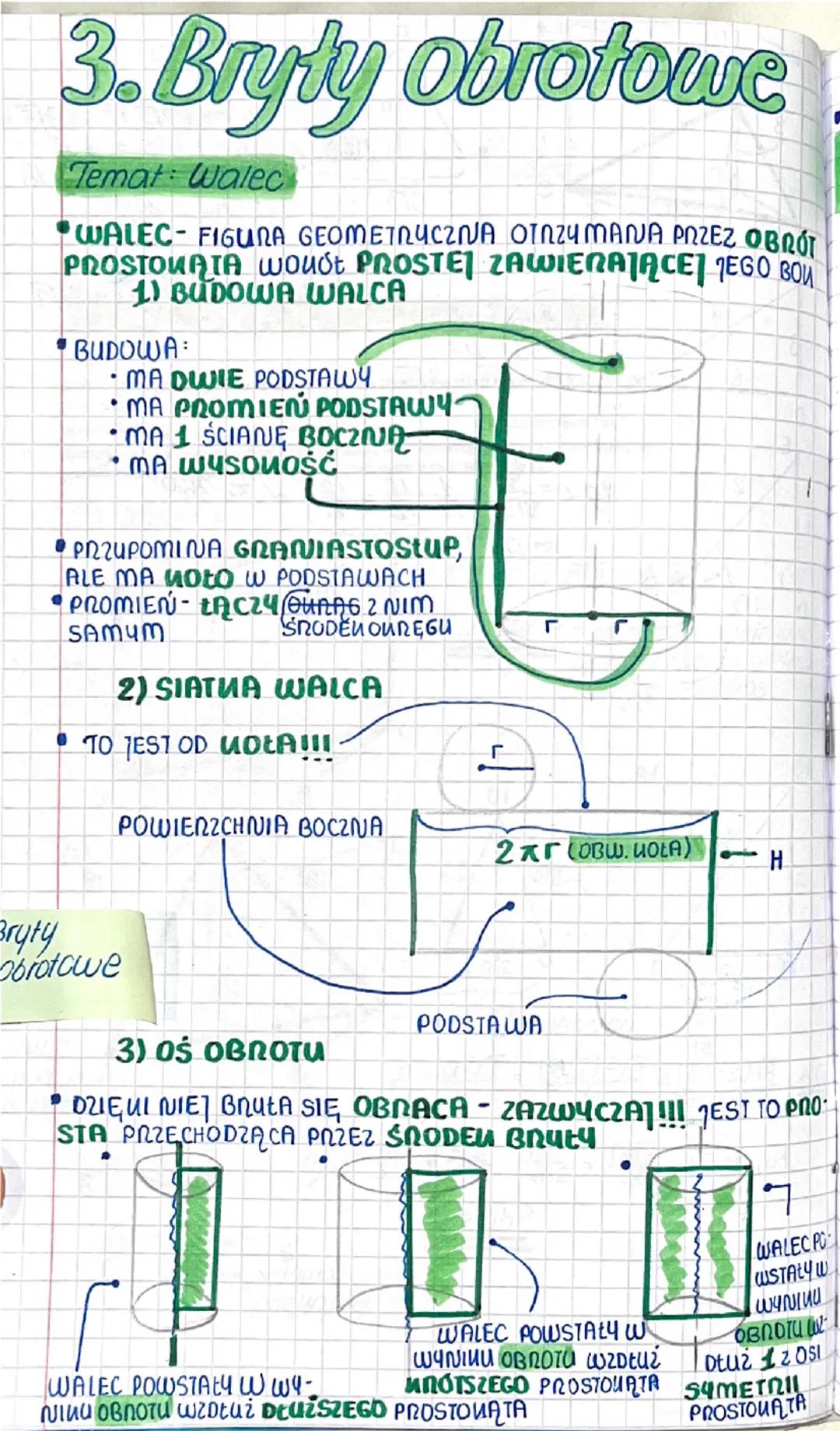 3. Bryly obrotowe
Temat: Walec
WALEC FIGURA GEOMETRYCZNA OTRZYMANJA PRZEZ OBROT
PROSTOURTA Woudt PROSTE ZAWIERAJĄCEJ JEGO BO
1) BUDOWA WALCA