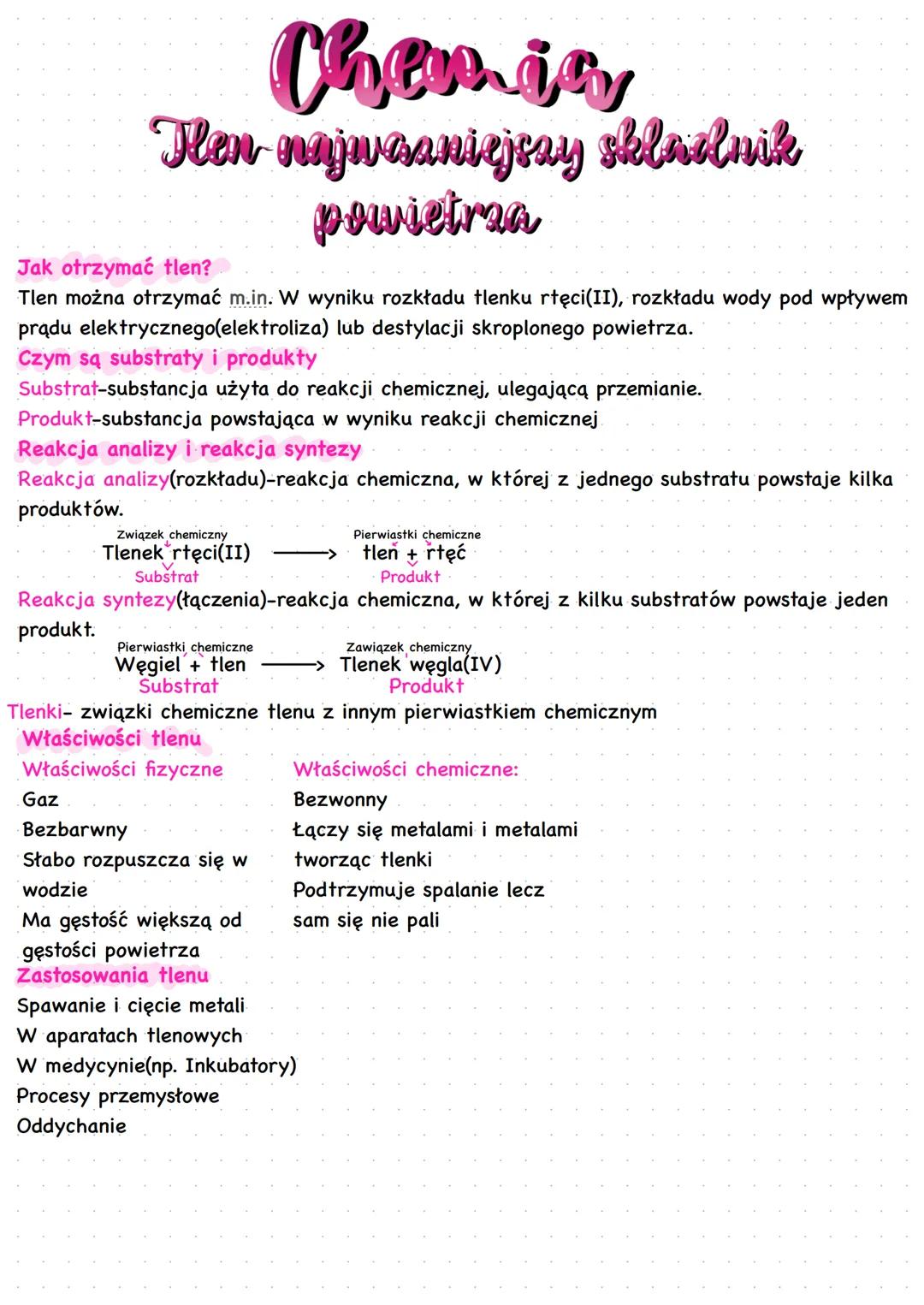 # Chemia

# Hen najwaaniejszy skladnik
powietrza

Jak otrzymać tlen?

Tlen można otrzymać m.in. W wyniku rozkładu tlenku rtęci (II), rozkład
