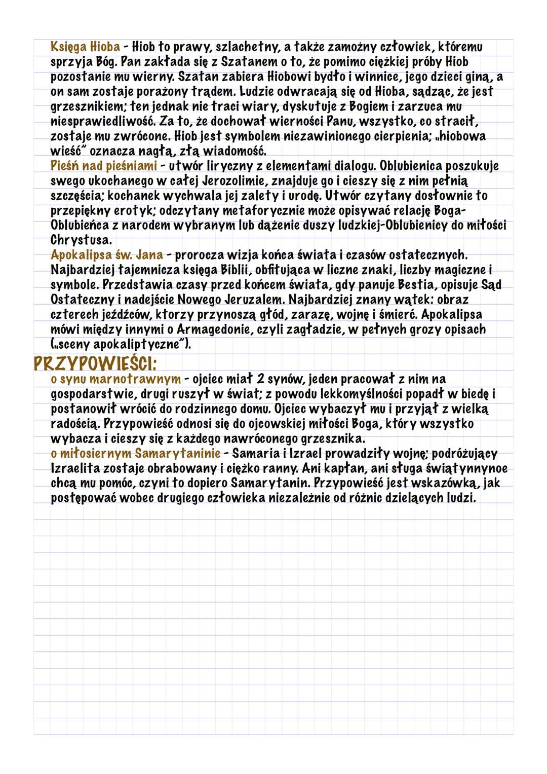 # BIBLIA

FILOZOFIA:
Stary Testament - Bóg to surowy i wymagający sędzia, który poddaje ludzi próbom
(Abraham i Hiob), a na posłusznych zsył