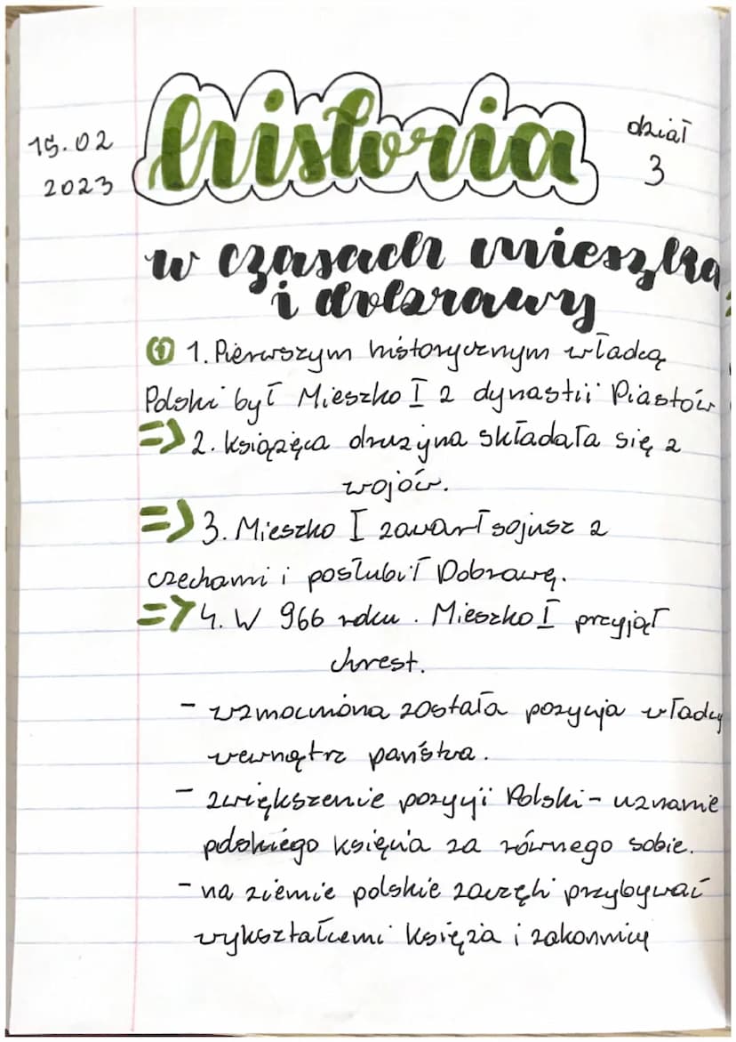 *** Cristoria
15.02
2023
dział
3
w czasadr vriesztra
i dolsrawy
Ⓒ1. Pierwszym historycznym władcą
Polski był Mieszko I 2 dynastii Piastów
=>