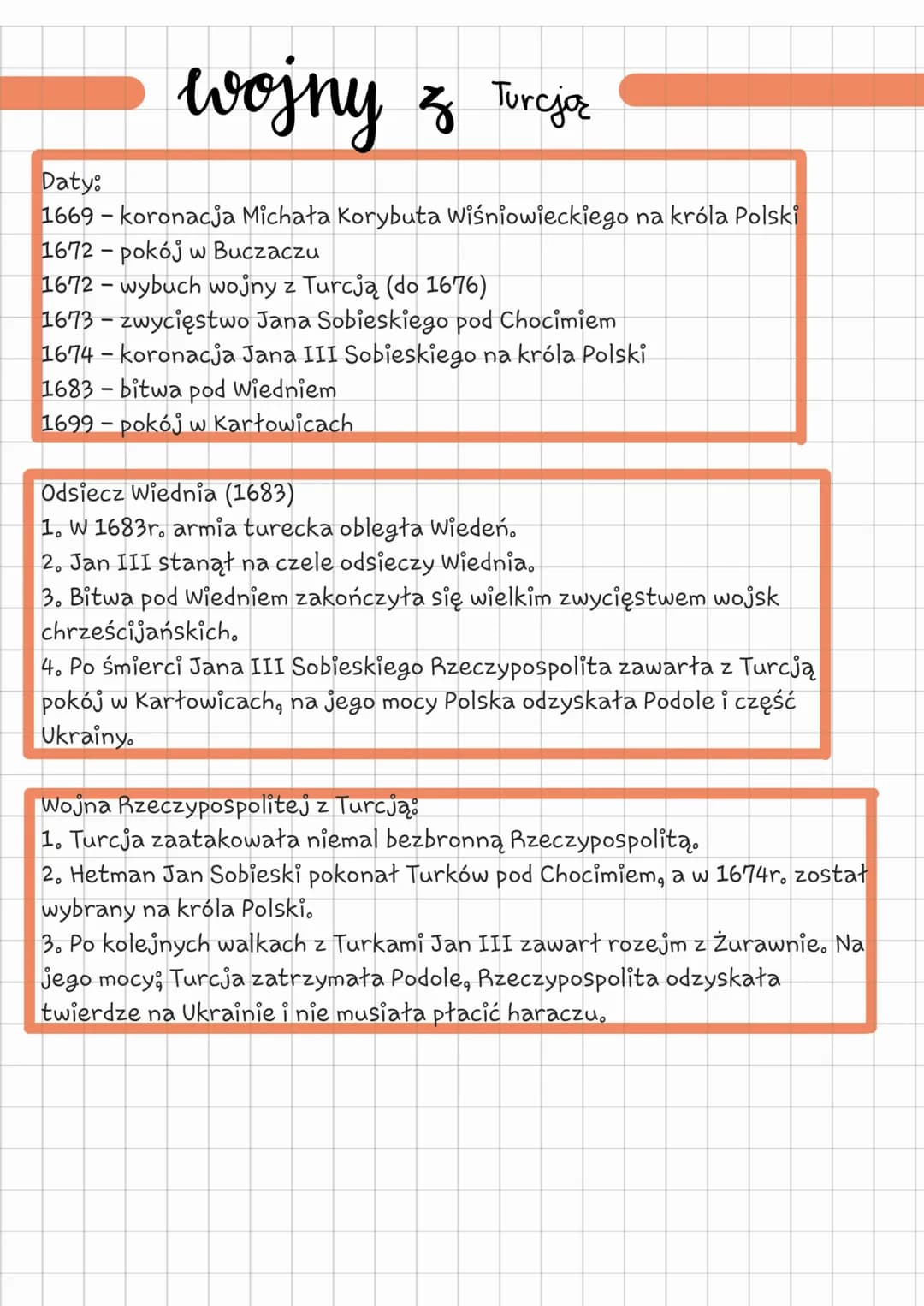 wojny z Turcją
Daty:
1669 - koronacja Michała Korybuta Wiśniowieckiego na króla Polski
1672-pokój w Buczaczu
1672- wybuch wojny z Turcją (do