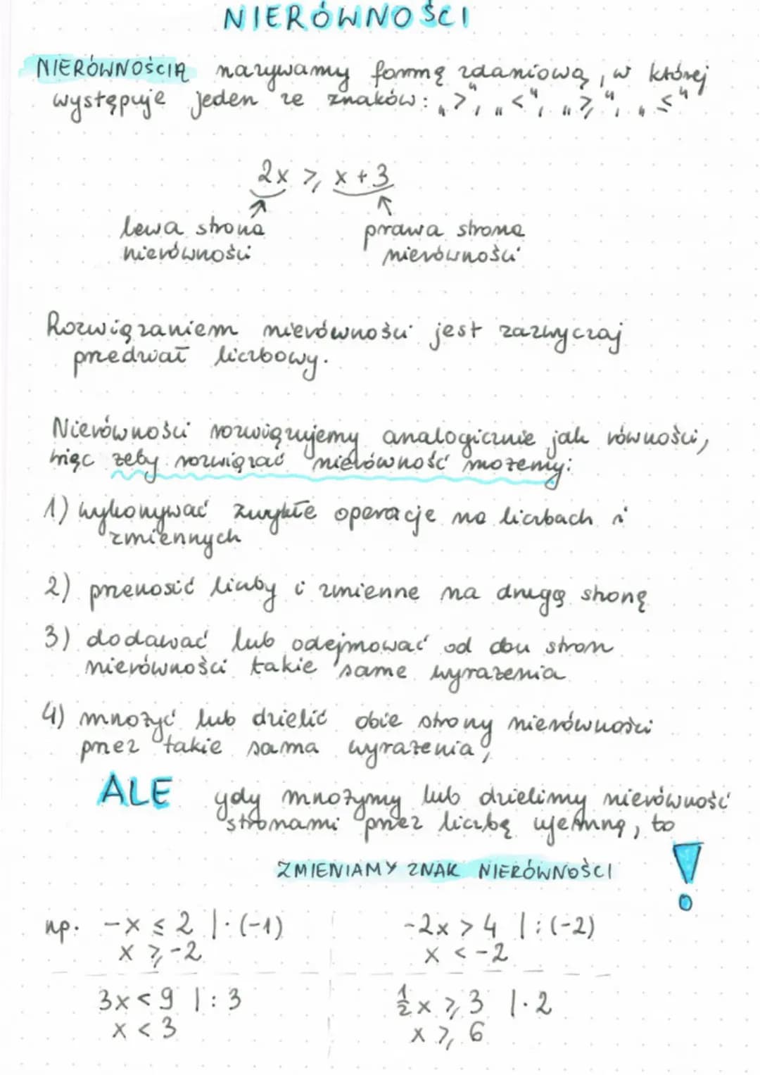 NIERÓWNOŚCI
NIERÓWNOŚCIĄ narywamy formę zdaniową, w
występuje jeden ze znaków: >, < " Z "
>"
1
2x 7₁ x +3
7,
K
lewa strona
nierównośu
Rozwią